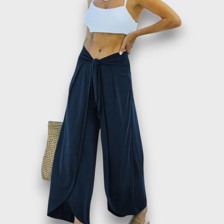 Narella – Pantaloni estivi con effetto incrociato e cintura da annodare