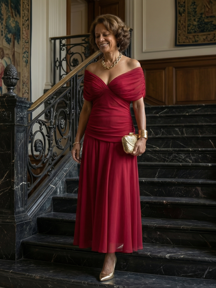 Calen | Abito Midi Off Shoulder Fluttuante