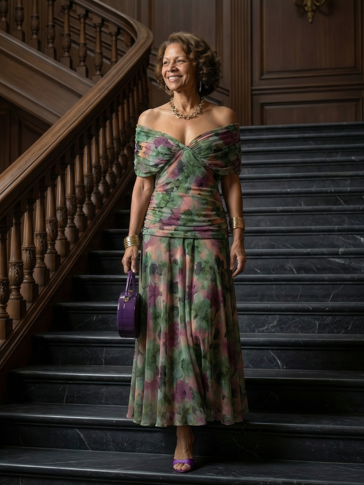 Calen | Abito Midi Off Shoulder Fluttuante