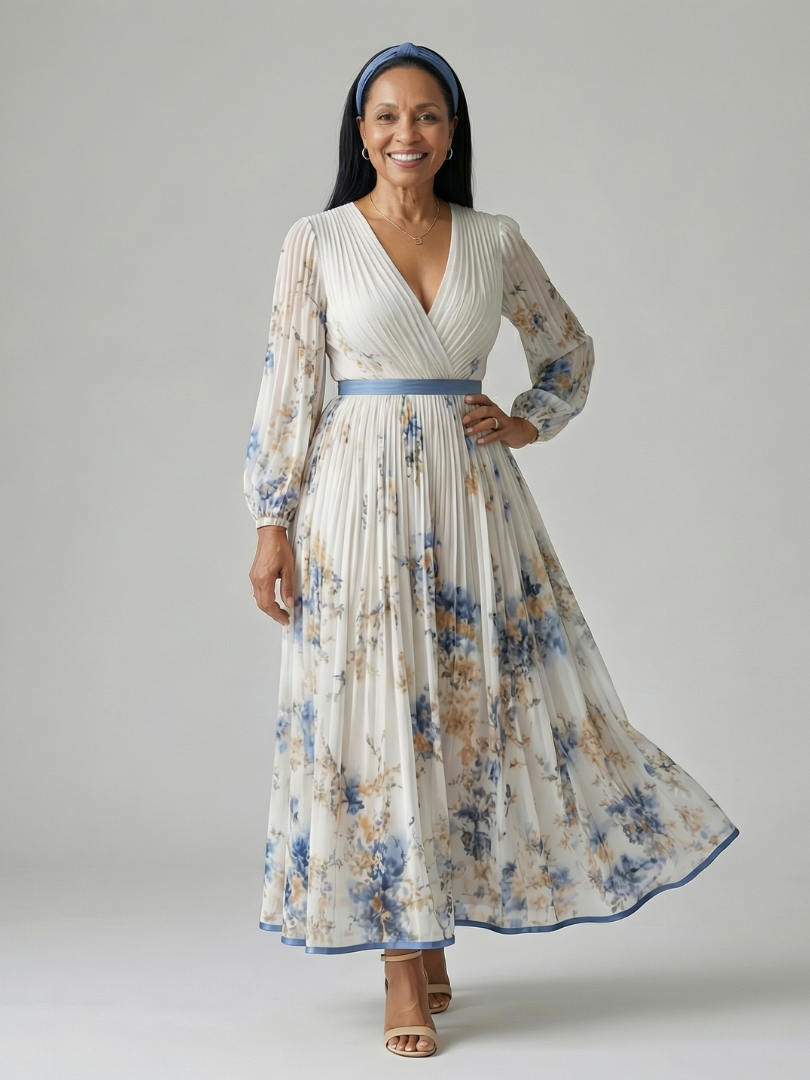 Rielle | Abito Midi Plissettato a Portafoglio