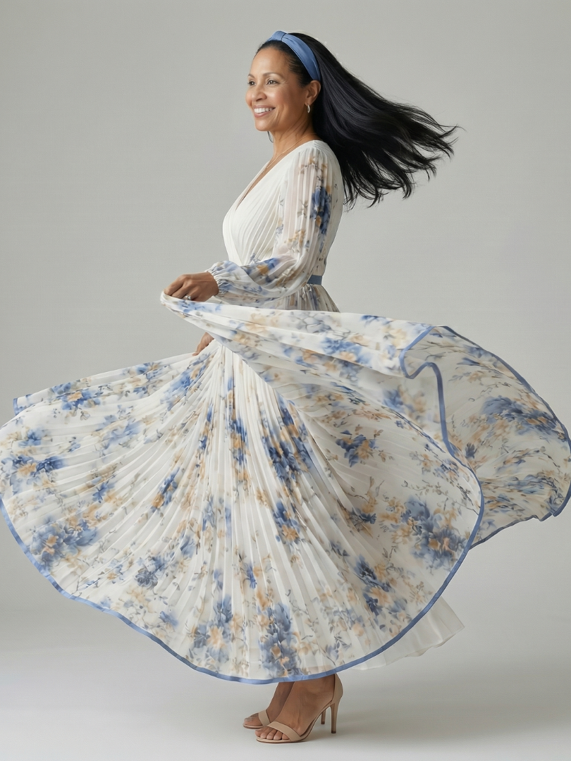 Rielle | Abito Midi Plissettato a Portafoglio