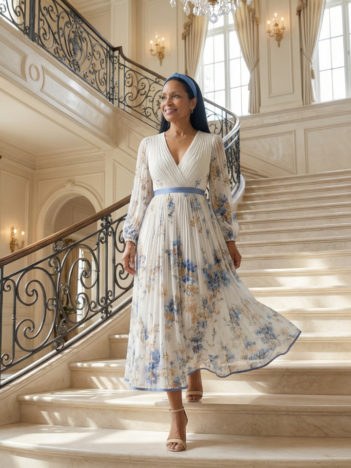 Rielle | Abito Midi Plissettato a Portafoglio