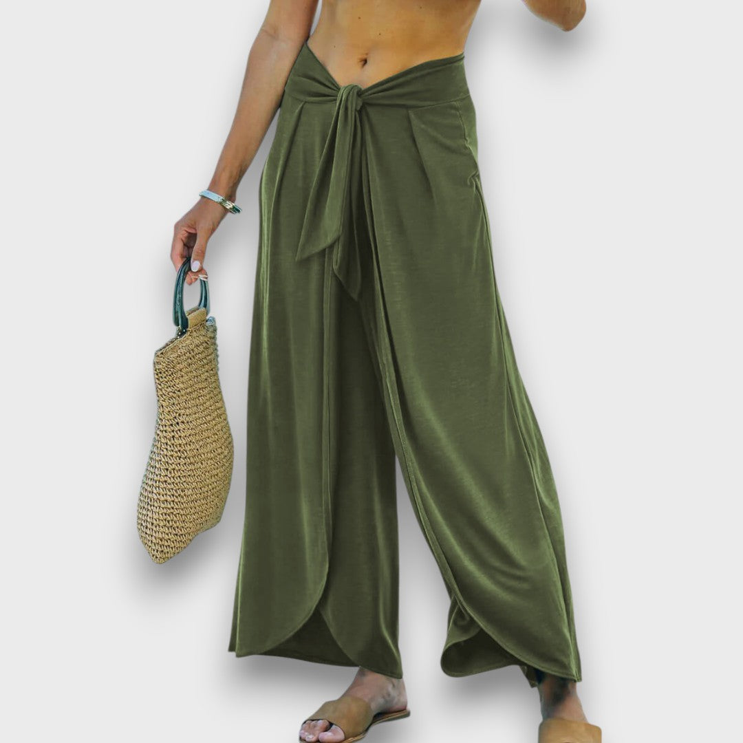 Narella – Pantaloni estivi con effetto incrociato e cintura da annodare