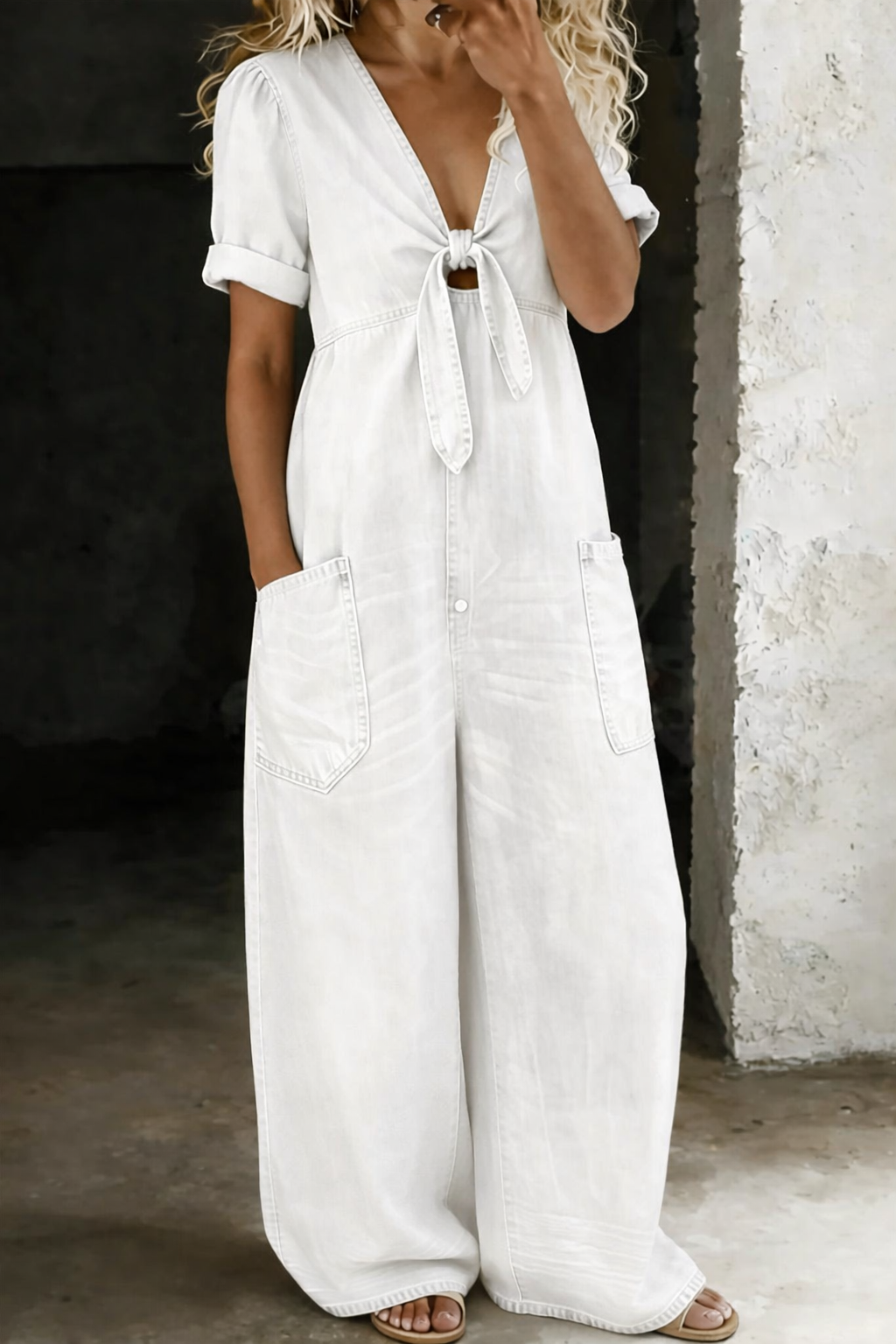 Maya | V Neck Short Sleeve Jumpsuit