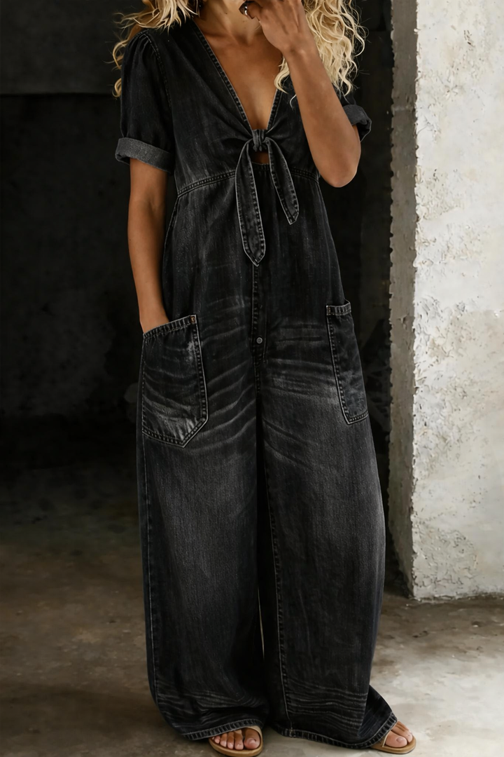 Maya | V Neck Short Sleeve Jumpsuit