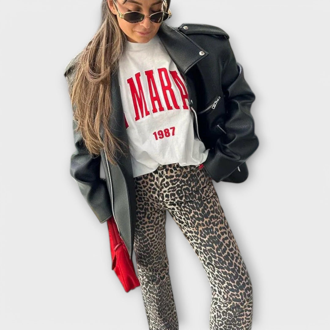 Chandra - Jeans Vintage con Stampa Leopardata