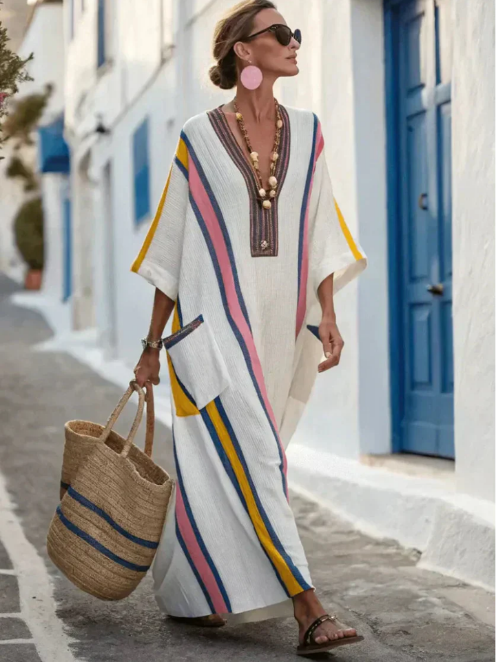 Noemi | Vestito Maxi con Collo a V e Maniche Corte con Tasche